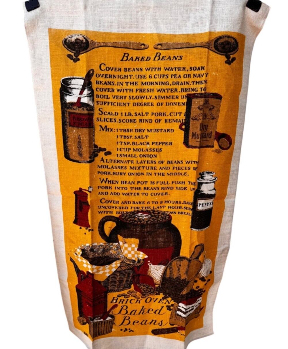 Vintage Kay Dee Linen "Brick Oven Baked Bean Recipe" Tea Towel - Unused!